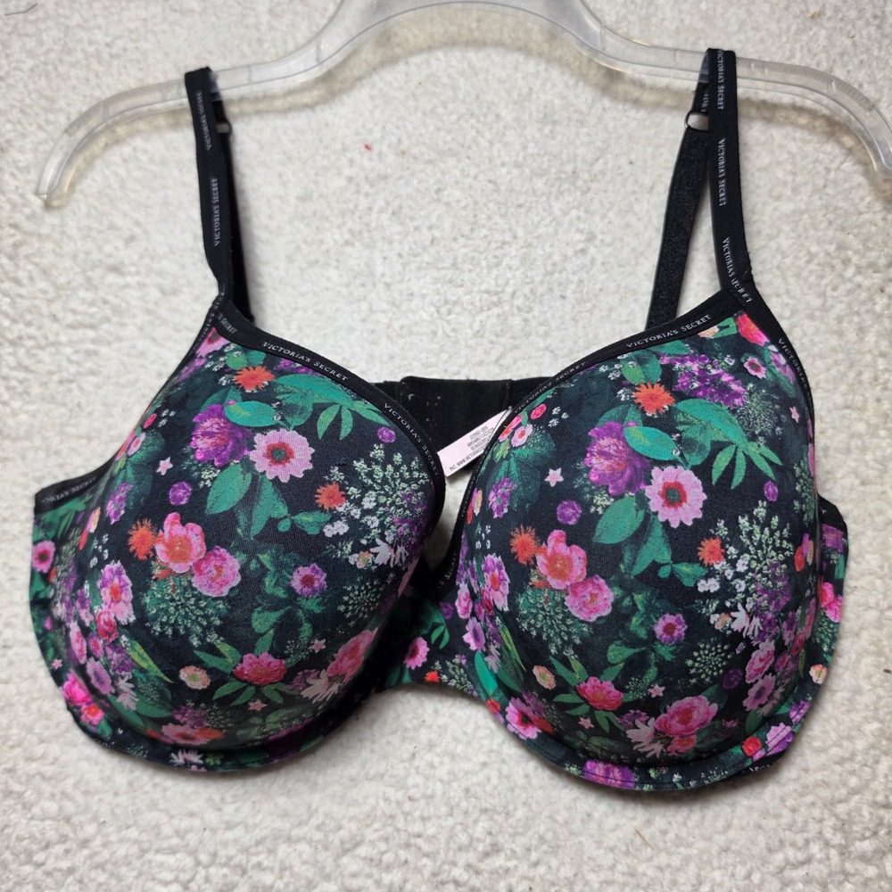 Victorias Secret T-Shirt Push-Up Full Coverage Bra 38DDD Floral Logo Strap